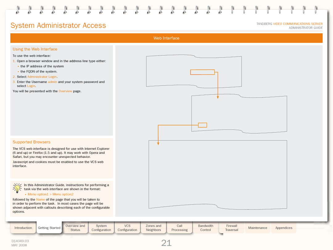 TANDBERG Security Camera manual Using the Web Interface, Supported Browsers, Select Administrator Login 