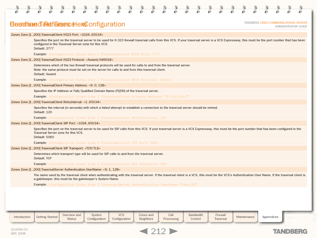 TANDBERG Security Camera manual 212, CommandHeadline TextReferenceGoes Here- xConfiguration 