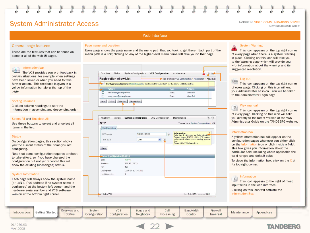 TANDBERG Security Camera manual General page features 