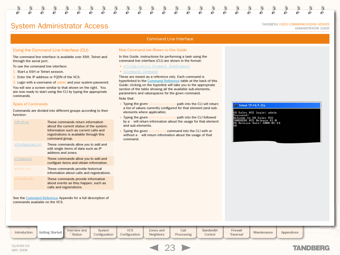 TANDBERG Security Camera Using the Command Line Interface CLI, Types of Commands, How Command are Shown in this Guide 