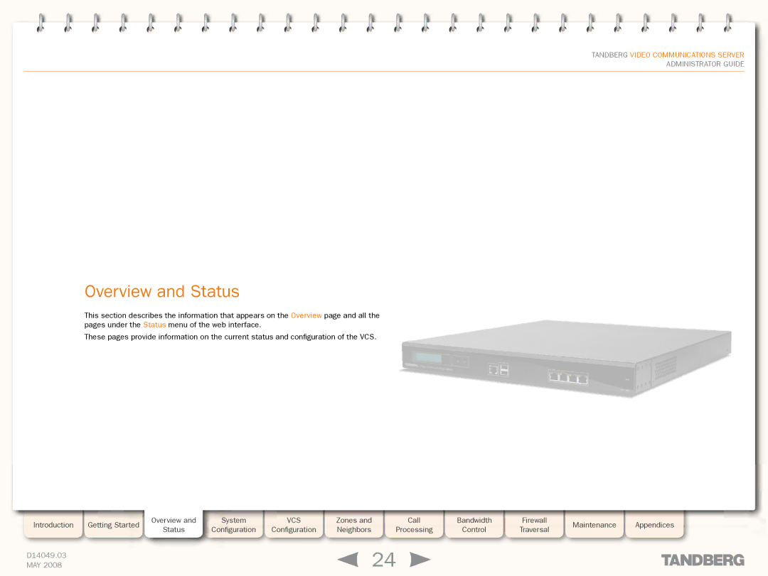 TANDBERG Security Camera manual Overview and Status 