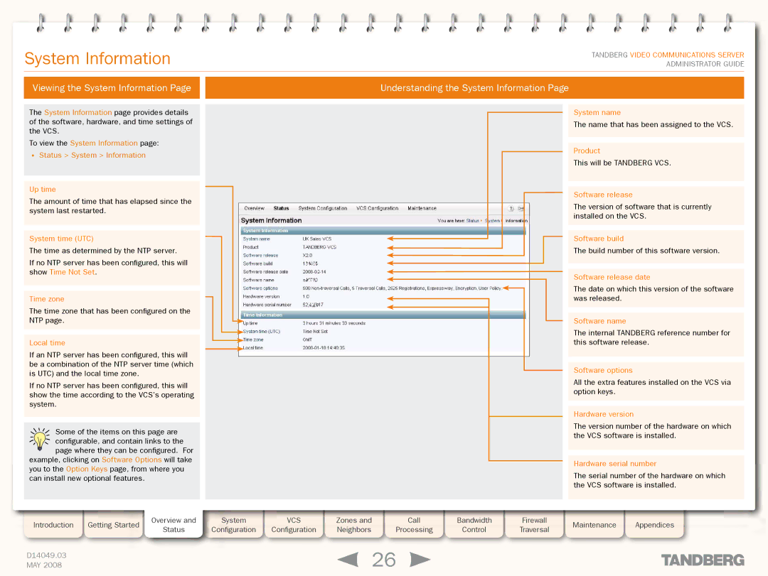 TANDBERG Security Camera manual System Information 