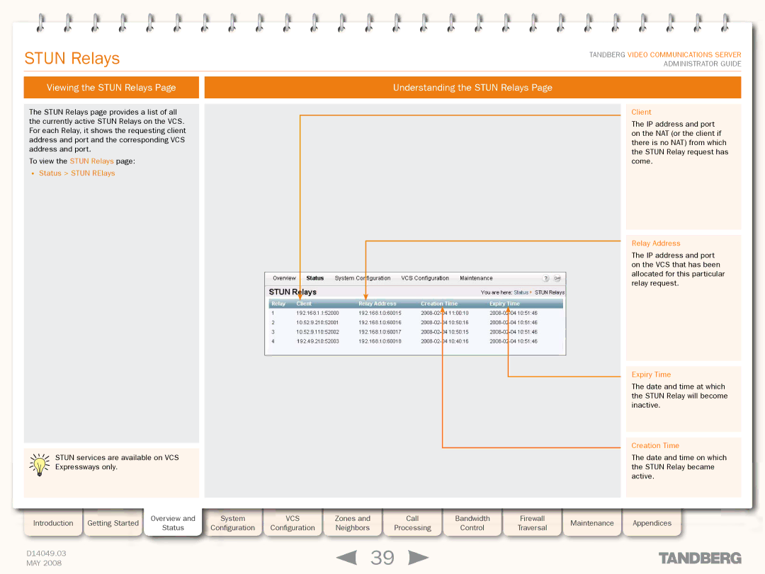 TANDBERG Security Camera manual Viewing the Stun Relays Understanding the Stun Relays 