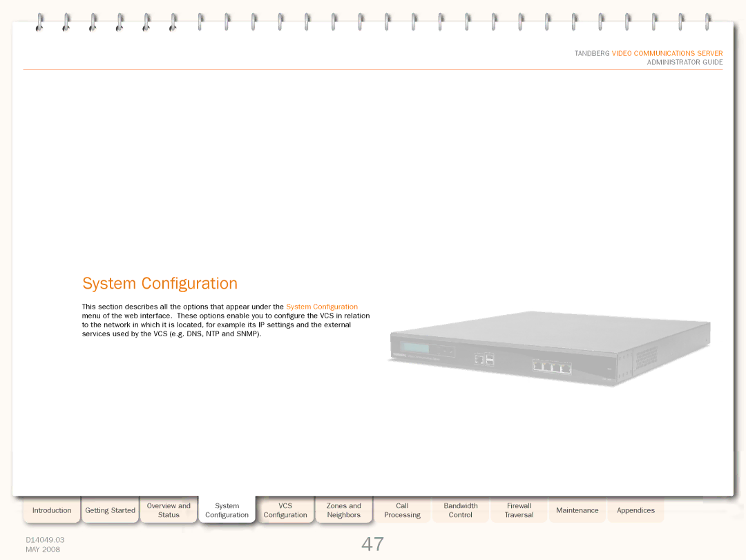 TANDBERG Security Camera manual System Configuration 