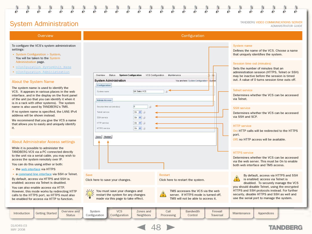 TANDBERG Security Camera manual System Administration, Overview Configuration, About the System Name 