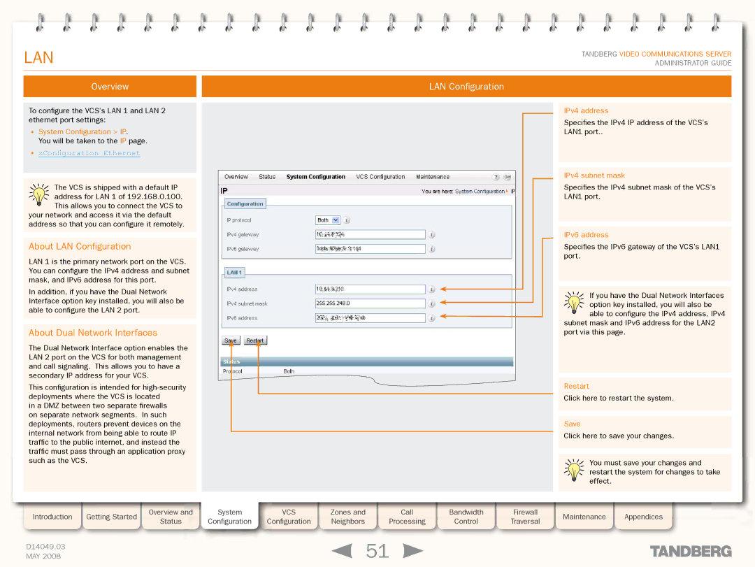 TANDBERG Security Camera manual Overview LAN Configuration, About LAN Configuration, About Dual Network Interfaces 