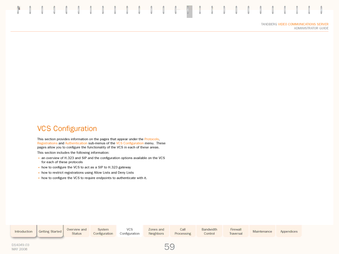 TANDBERG Security Camera manual VCS Configuration 