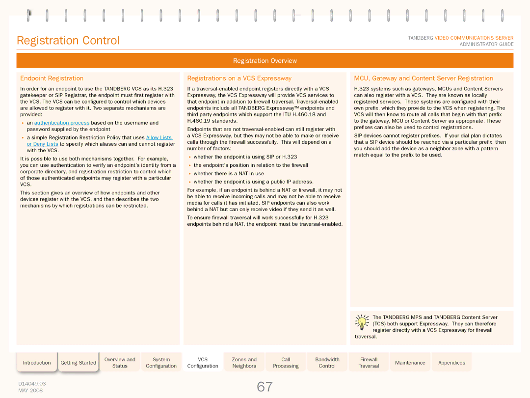 TANDBERG Security Camera manual Registration Control, Registration Overview, Endpoint Registration 