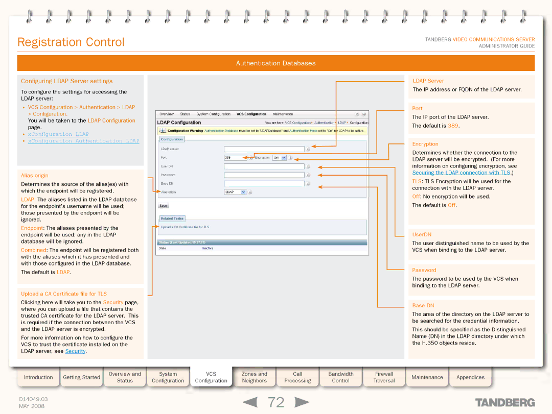 TANDBERG Security Camera manual Configuring Ldap Server settings, XConfiguration Ldap XConfiguration Authentication Ldap 