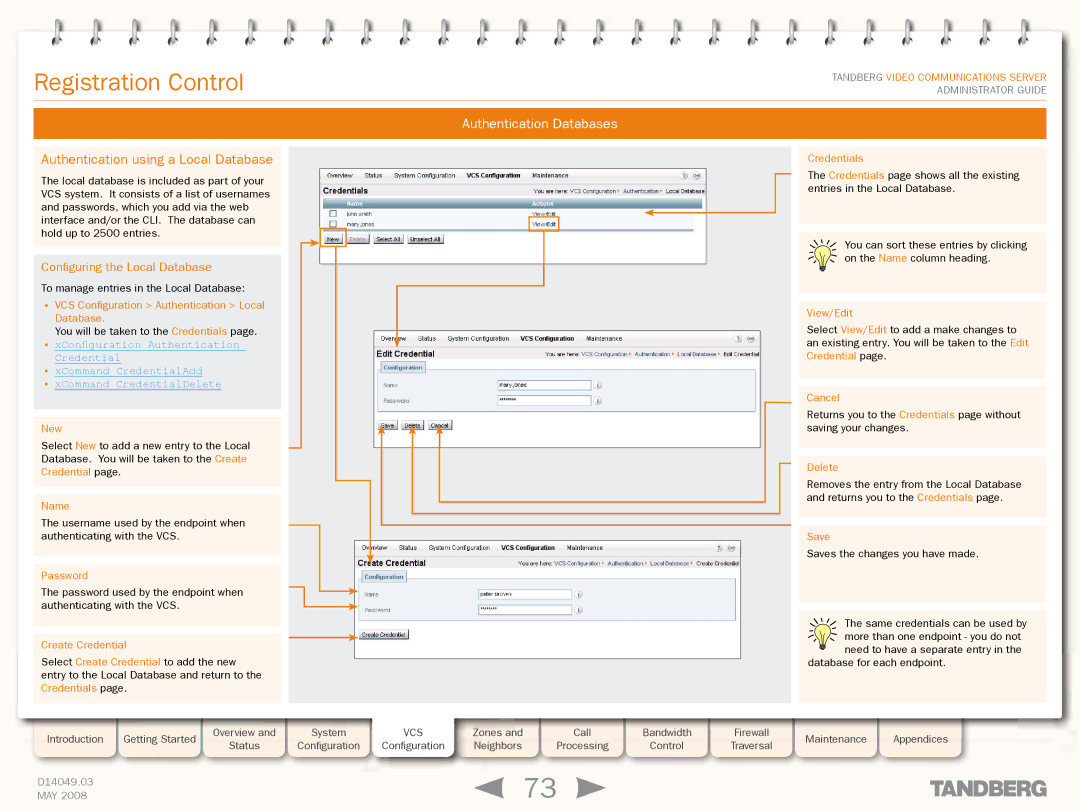 TANDBERG Security Camera manual Authentication using a Local Database, Configuring the Local Database 