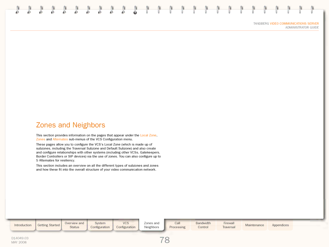 TANDBERG Security Camera manual Zones and Neighbors 