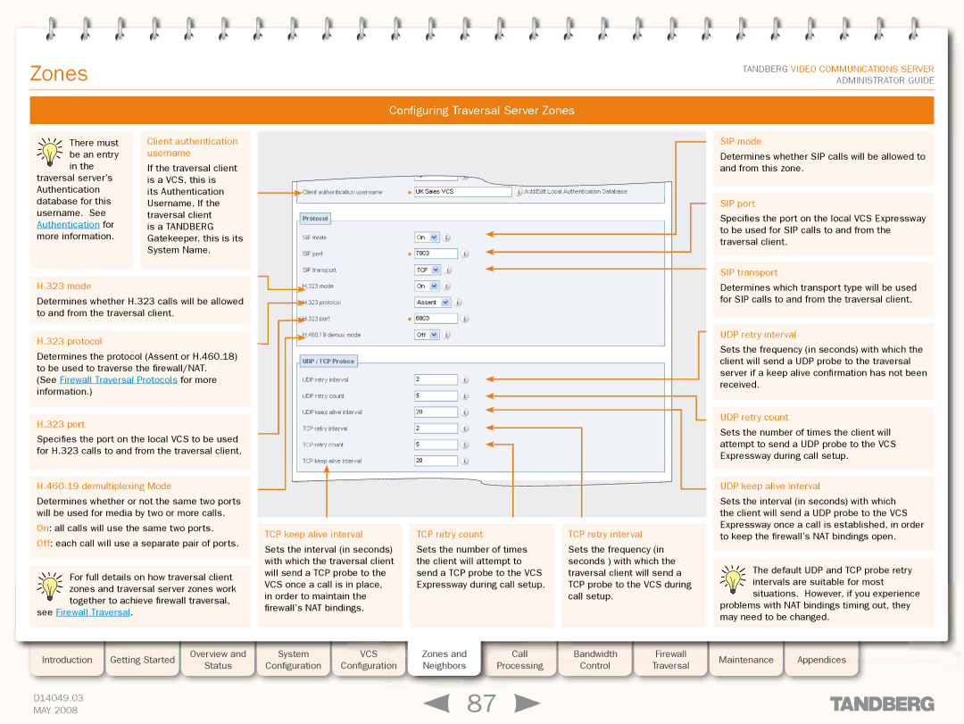 TANDBERG Security Camera manual Configuring Traversal Server Zones 