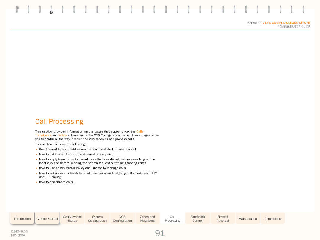 TANDBERG Security Camera manual Call Processing 