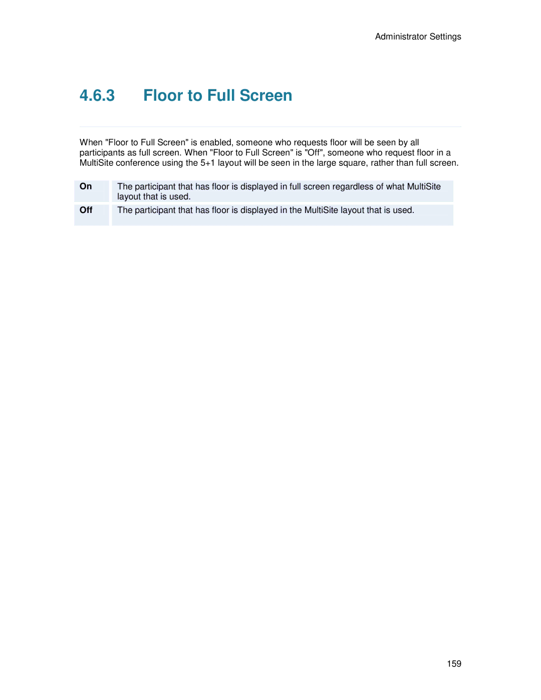 TANDBERG T2000 MXP user manual Floor to Full Screen 