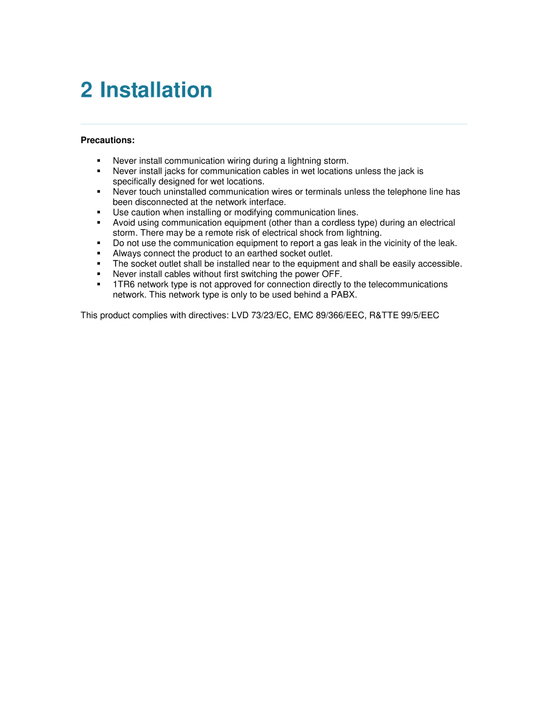 TANDBERG T2000 MXP user manual Installation, Precautions 