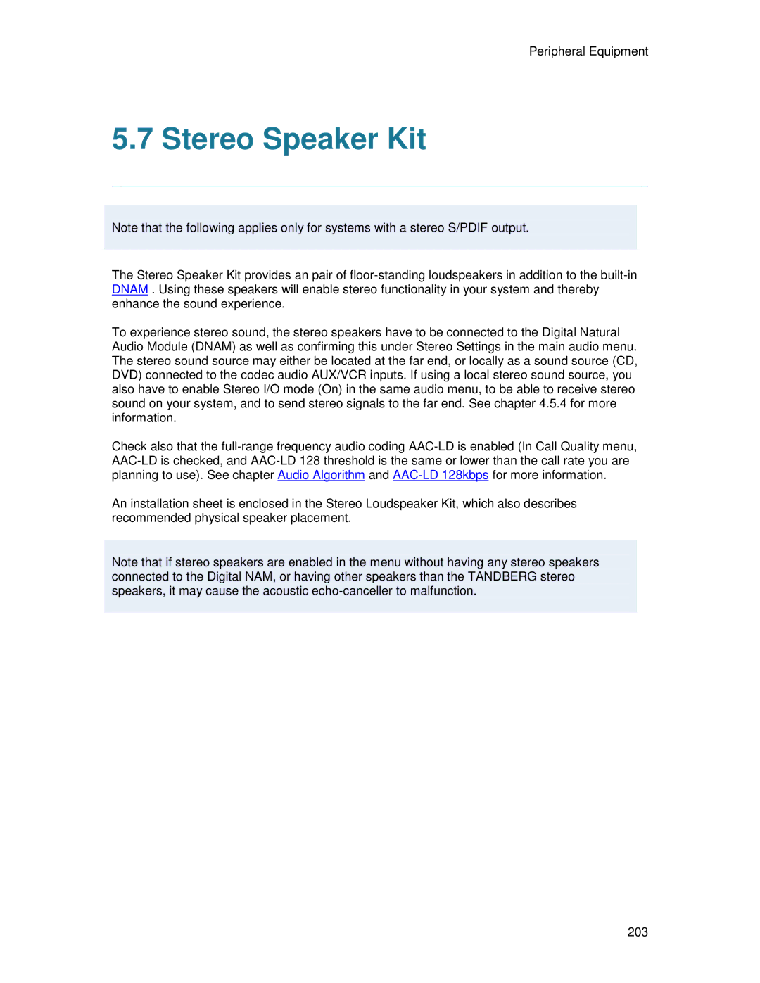 TANDBERG T2000 MXP user manual Stereo Speaker Kit 