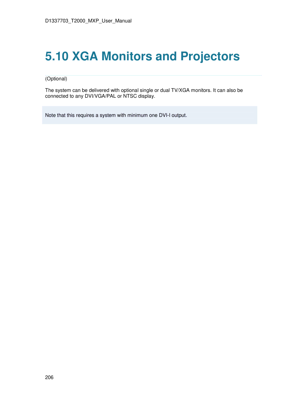 TANDBERG T2000 MXP user manual XGA Monitors and Projectors 