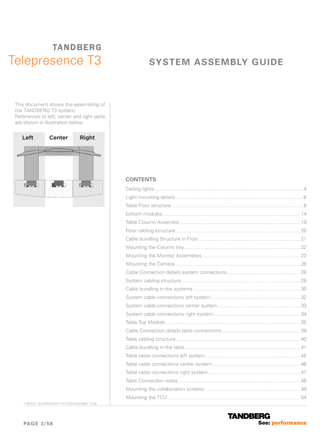 TANDBERG manual Telepresence T3, System assembly guide 