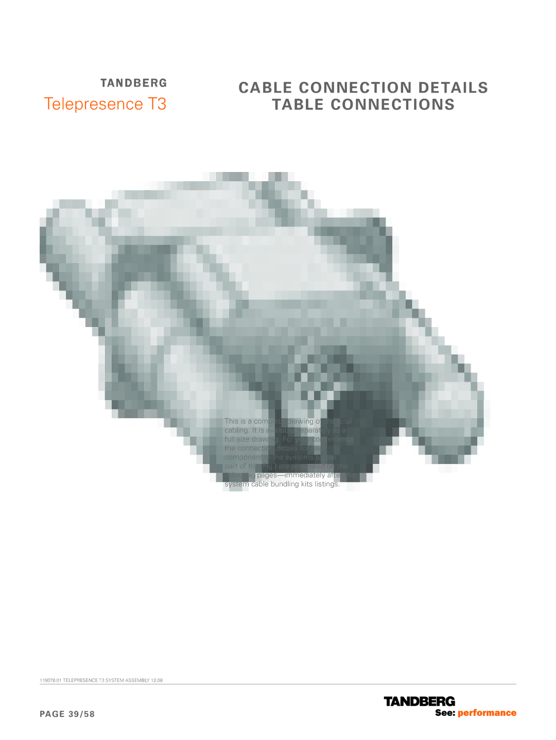 TANDBERG T3 manual Cable Connection details, Table connections 