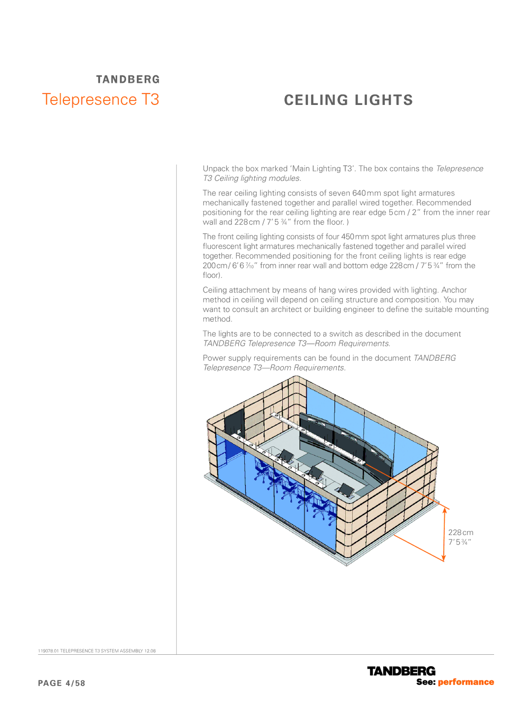 TANDBERG manual Telepresence T3, Ceiling lights 