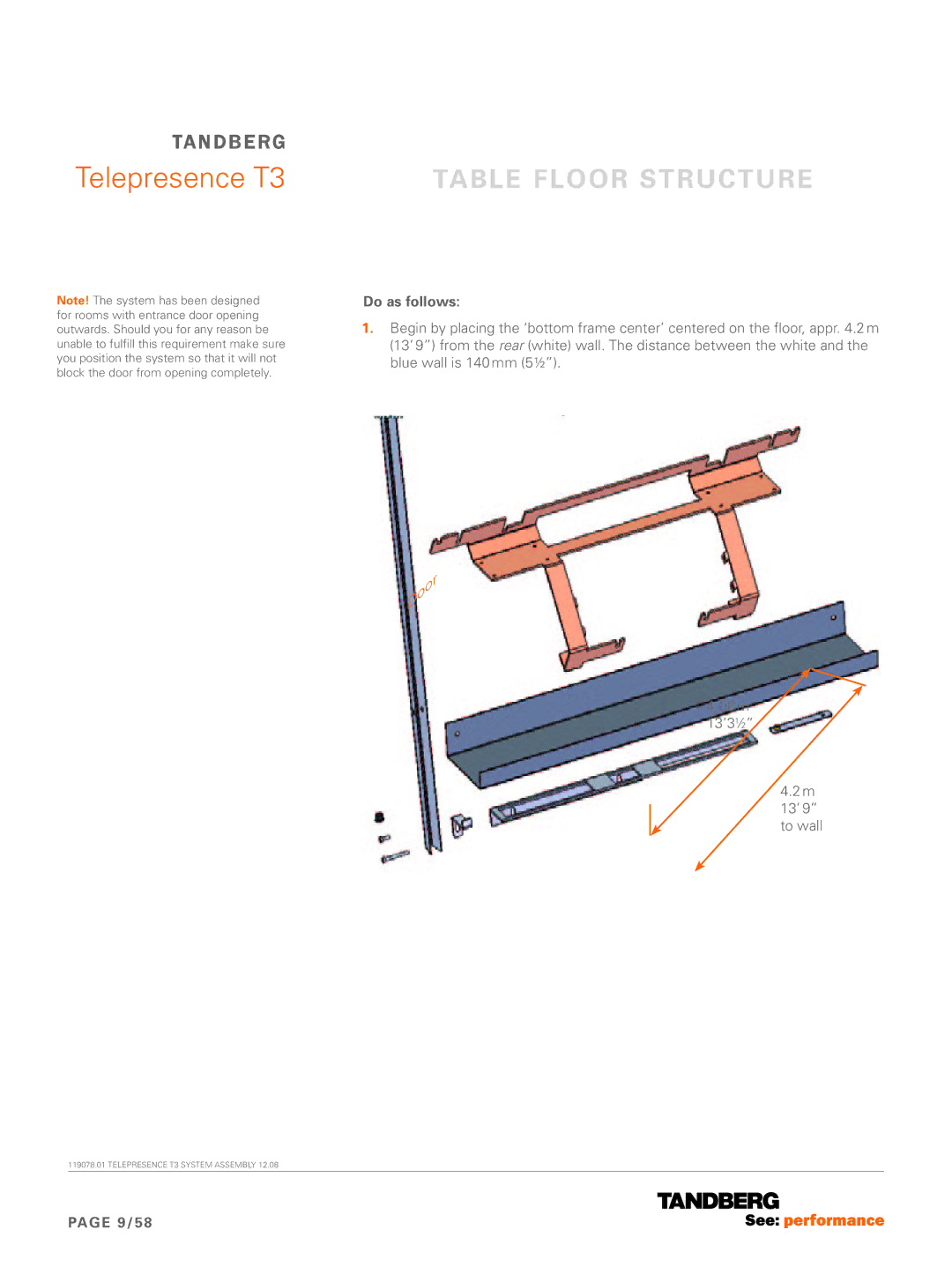 TANDBERG T3 manual Table Floor structure, Do as follows 