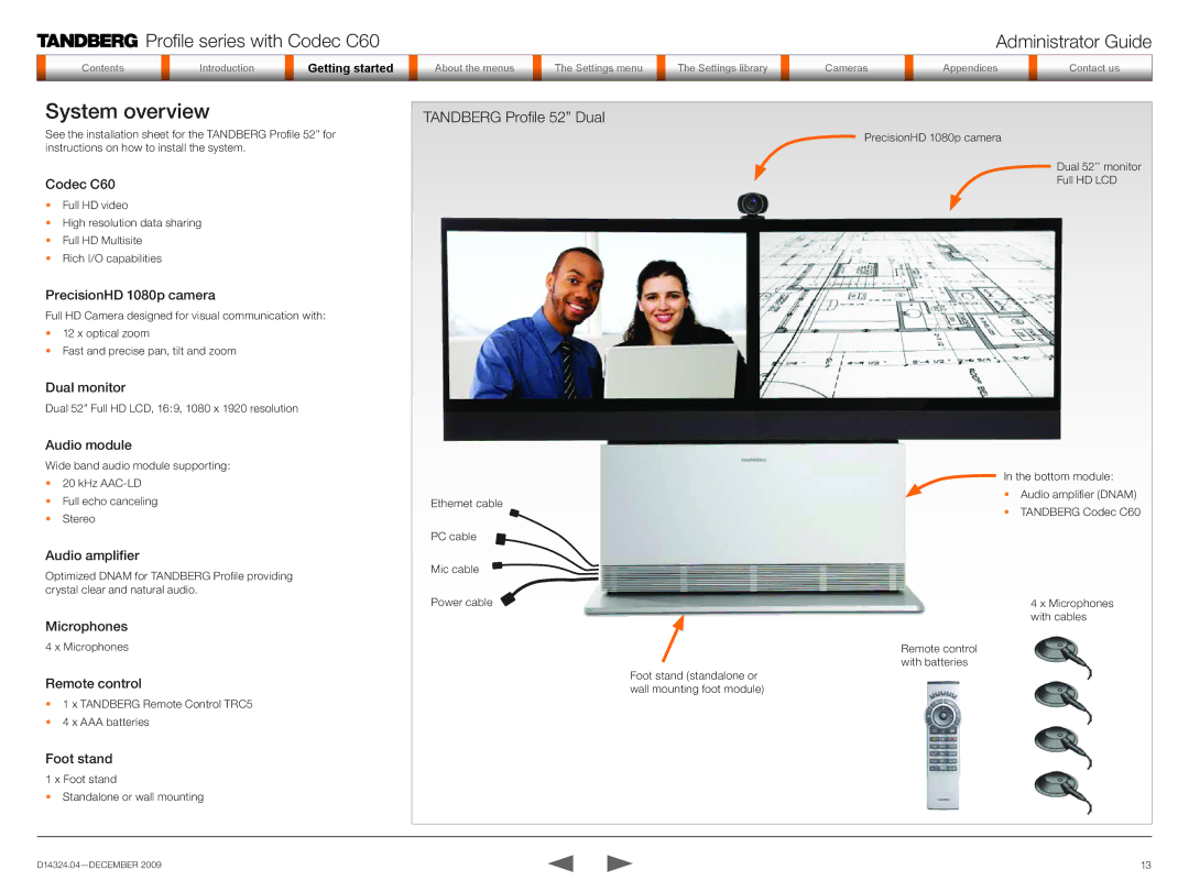 TANDBERG TC2.1 manual Tandberg Profile 52 Dual, Dual monitor 