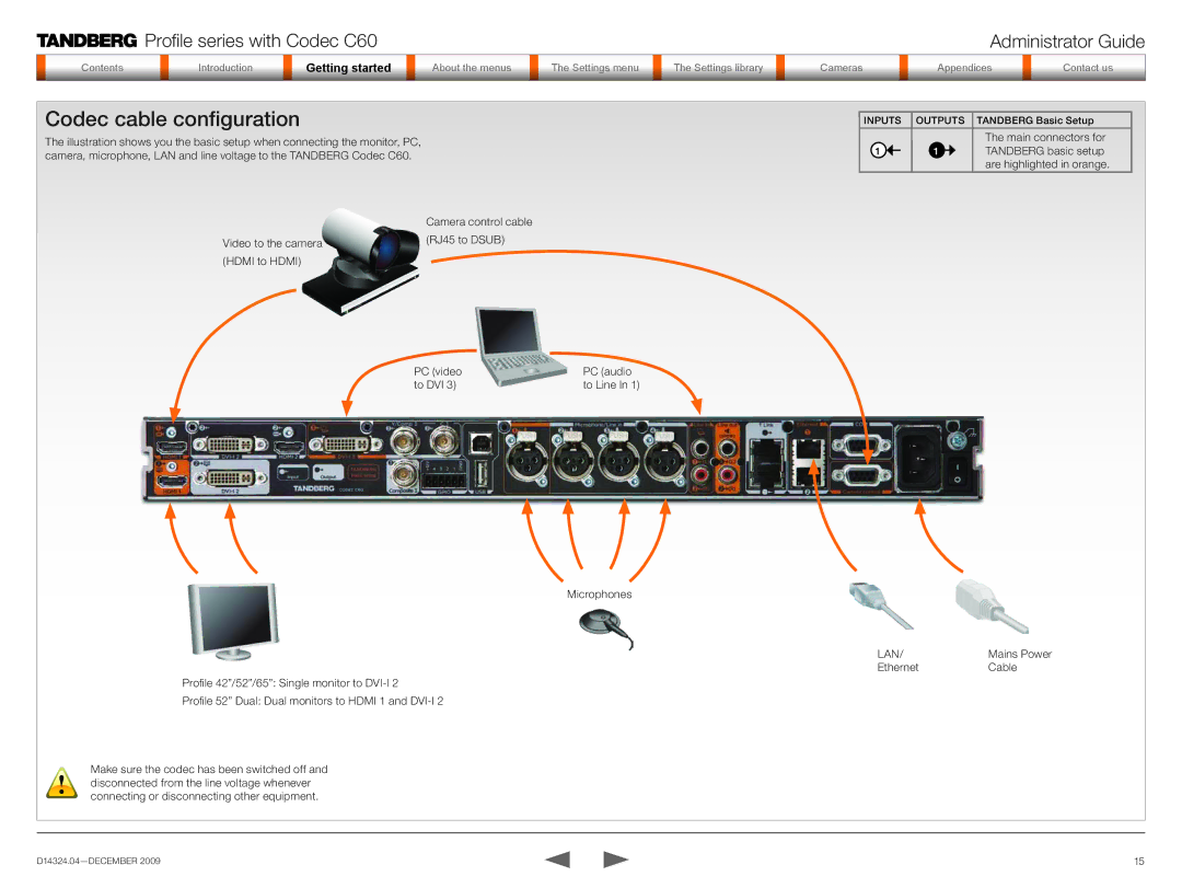 TANDBERG TC2.1 manual Codec cable configuration, Lan 