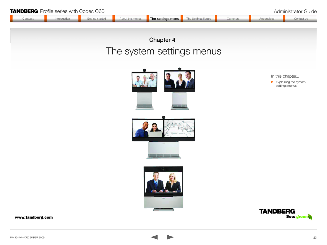 TANDBERG TC2.1 manual System settings menus 