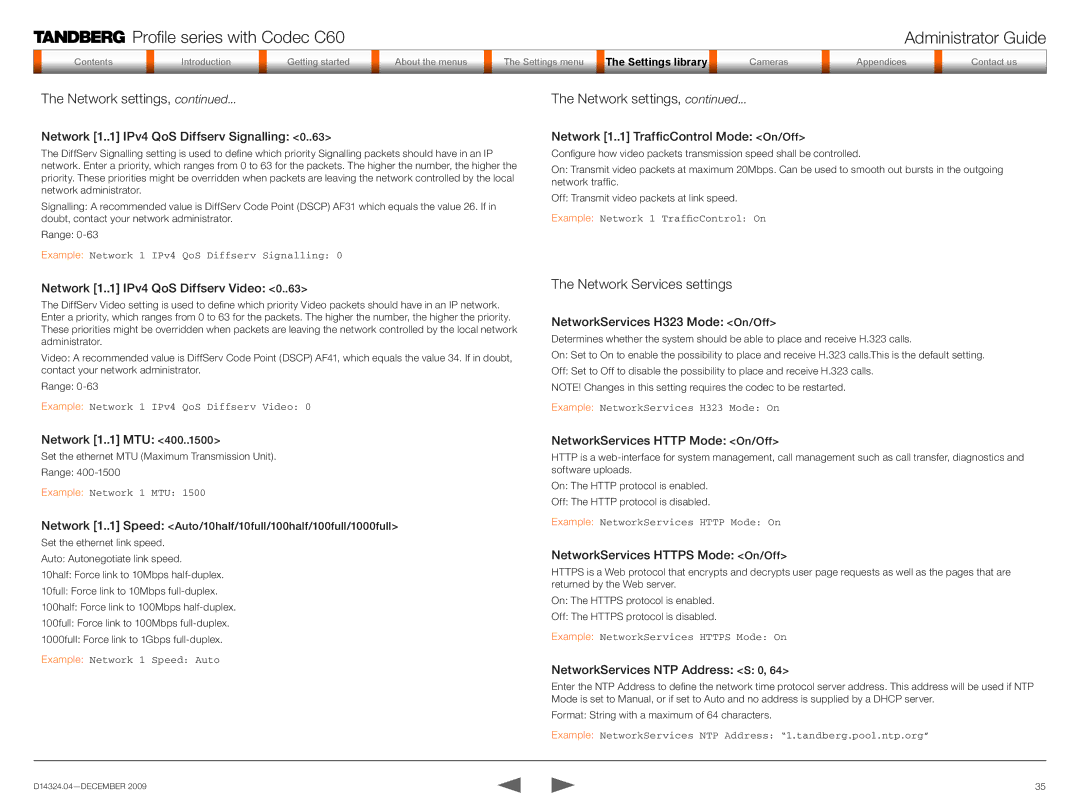 TANDBERG TC2.1 manual Network Services settings 