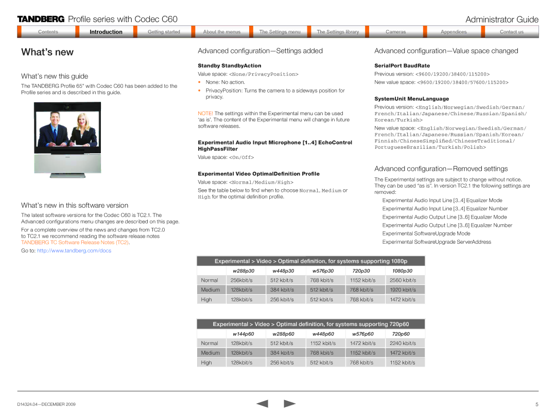 TANDBERG TC2.1 manual What’s new 