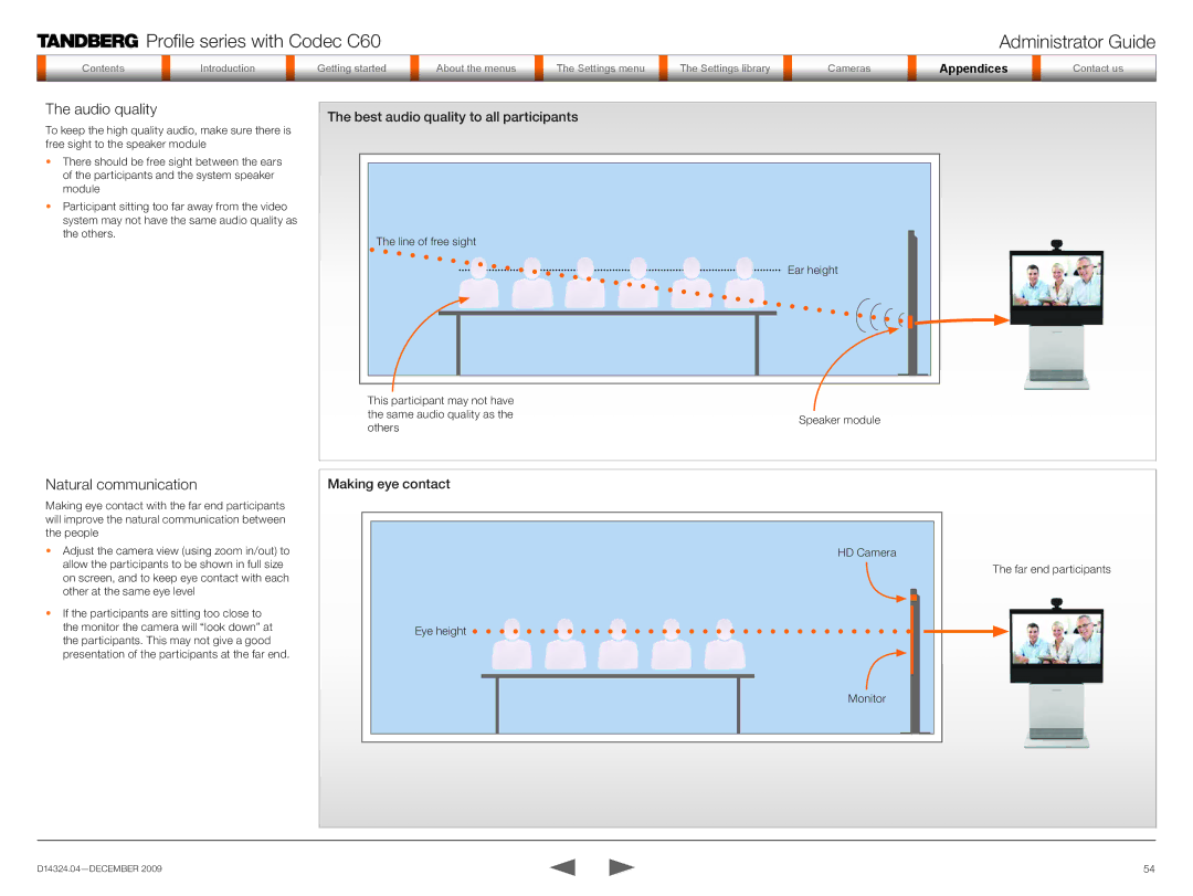 TANDBERG TC2.1 manual Audio quality, Natural communication, Best audio quality to all participants, Making eye contact 