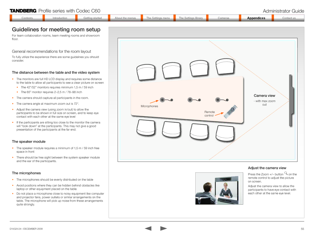 TANDBERG TC2.1 manual Guidelines for meeting room setup, General recommendations for the room layout 