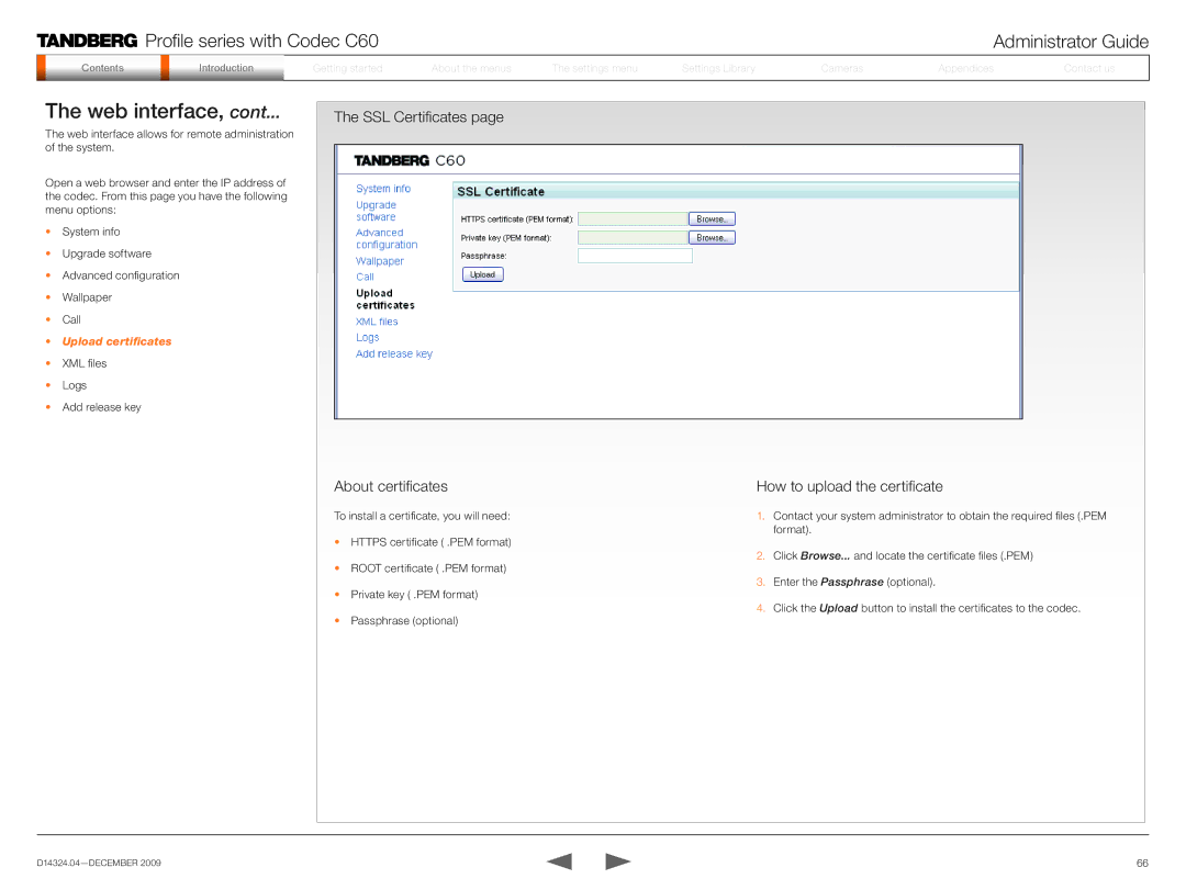 TANDBERG TC2.1 manual Upload certificates 