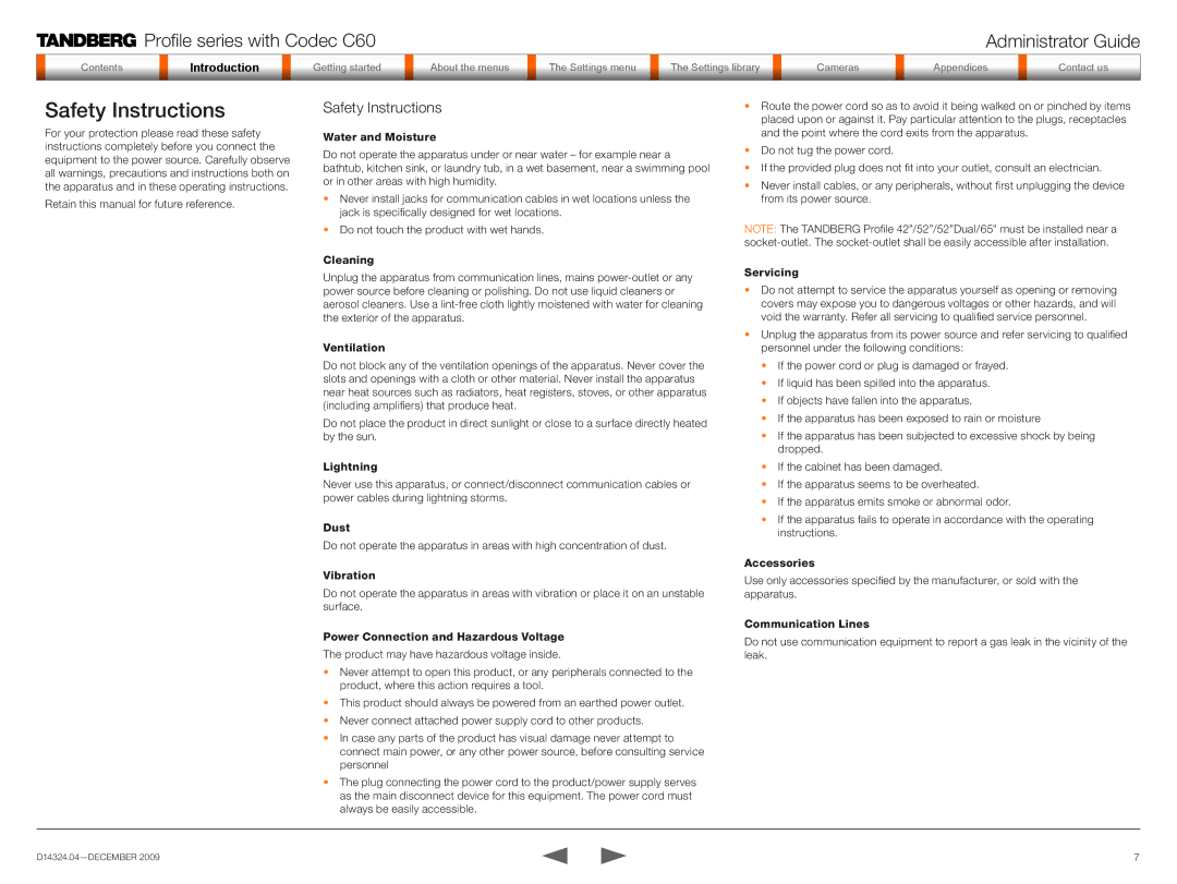 TANDBERG TC2.1 manual Safety Instructions 