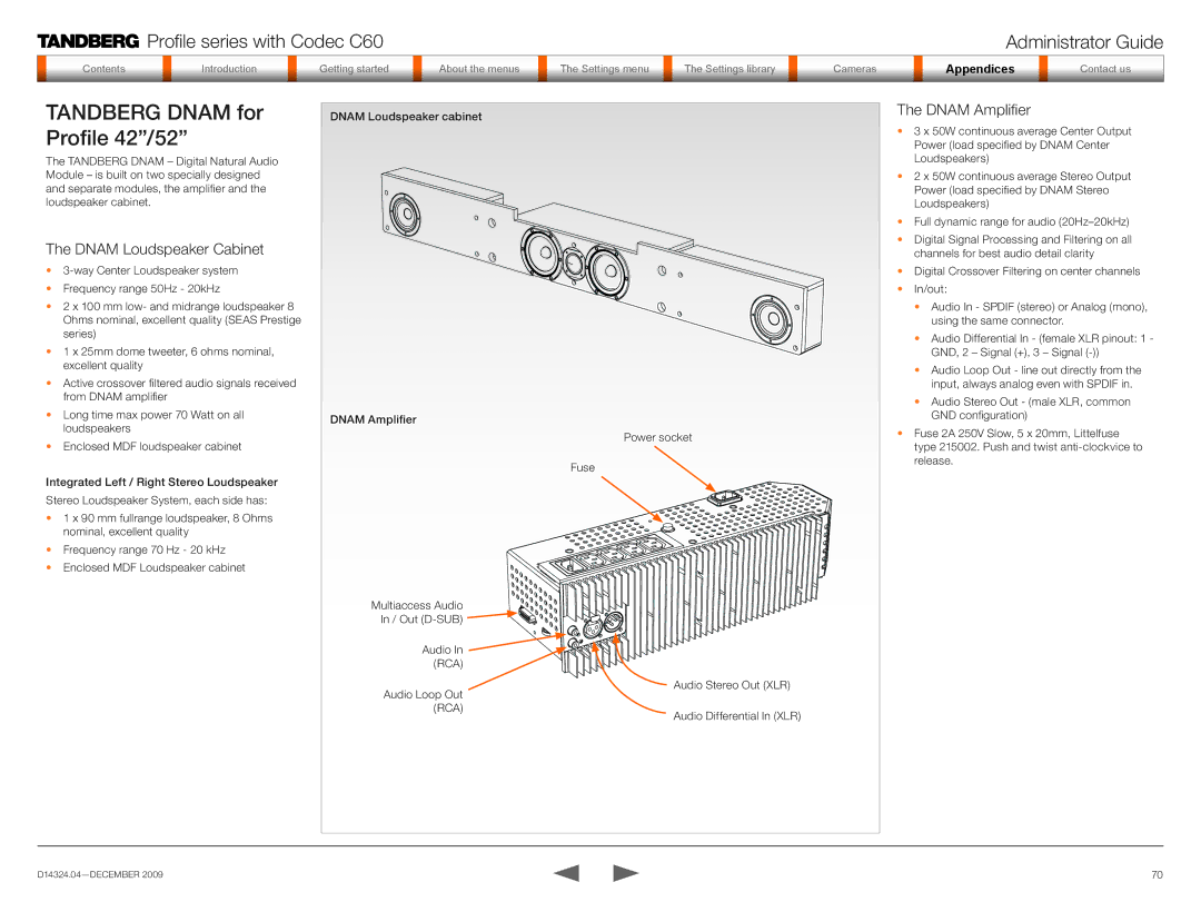 TANDBERG TC2.1 manual Tandberg Dnam for Profile 42/52, Dnam Loudspeaker Cabinet, Dnam Amplifier 