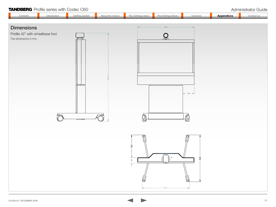 TANDBERG TC2.1 manual Profile 42 with wheelbase foot 