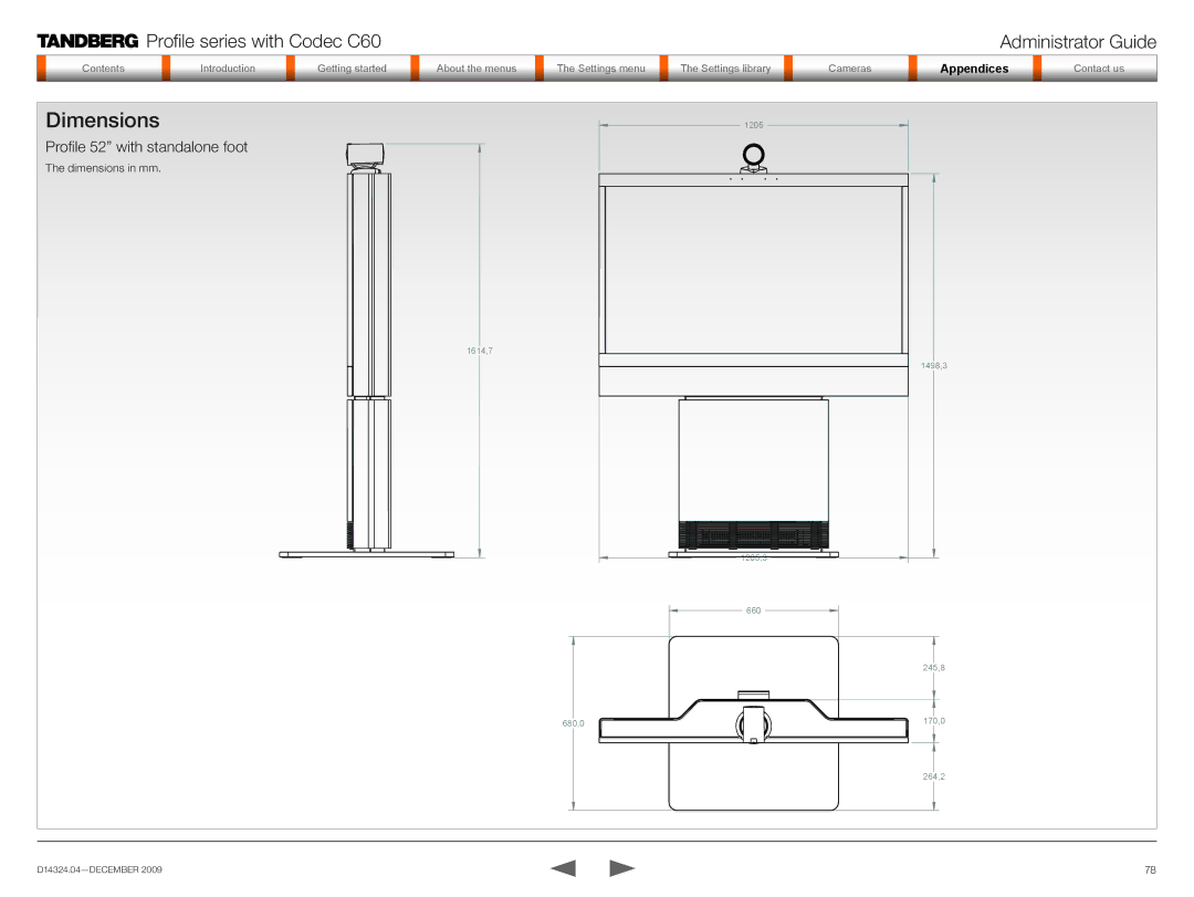 TANDBERG TC2.1 manual Profile 52 with standalone foot 