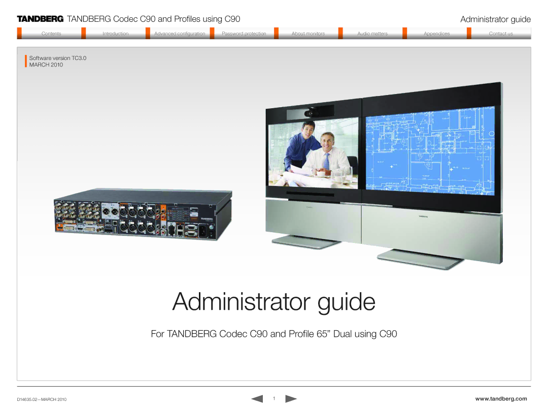 TANDBERG TC3.0 manual For Tandberg Codec C90 and Profile 65 Dual using C90, ContentsContents IntroductionIntroduction 