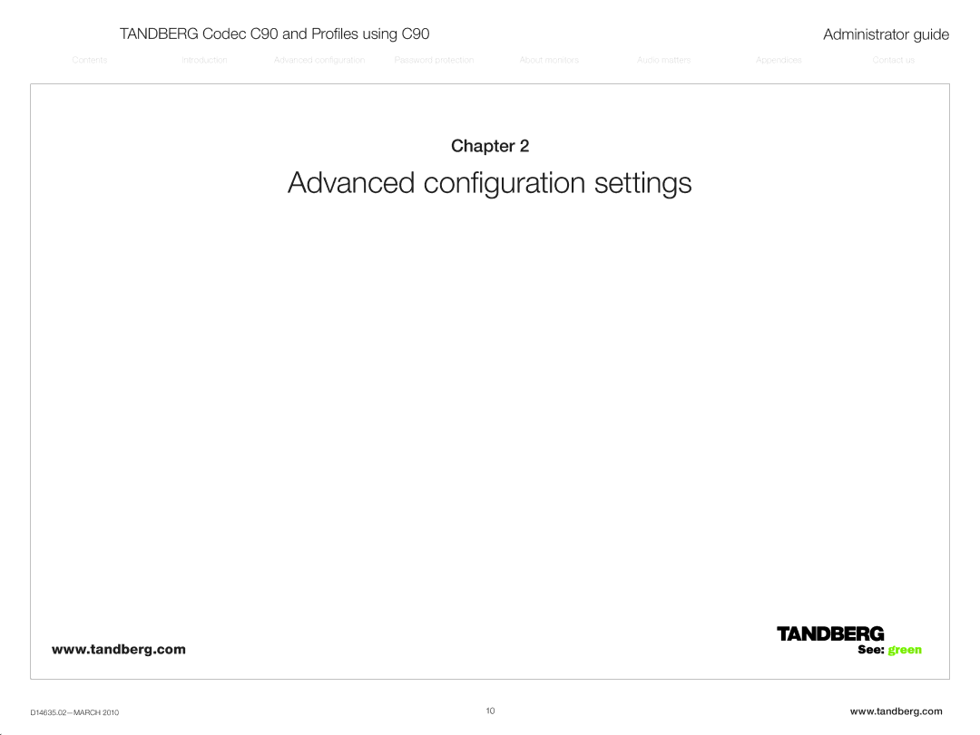 TANDBERG TC3.0 manual Advanced configuration settings, Chapter 