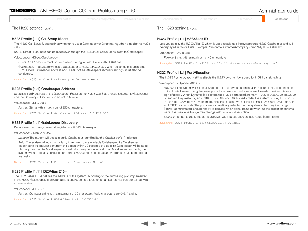 TANDBERG TC3.0 manual H323 settings 