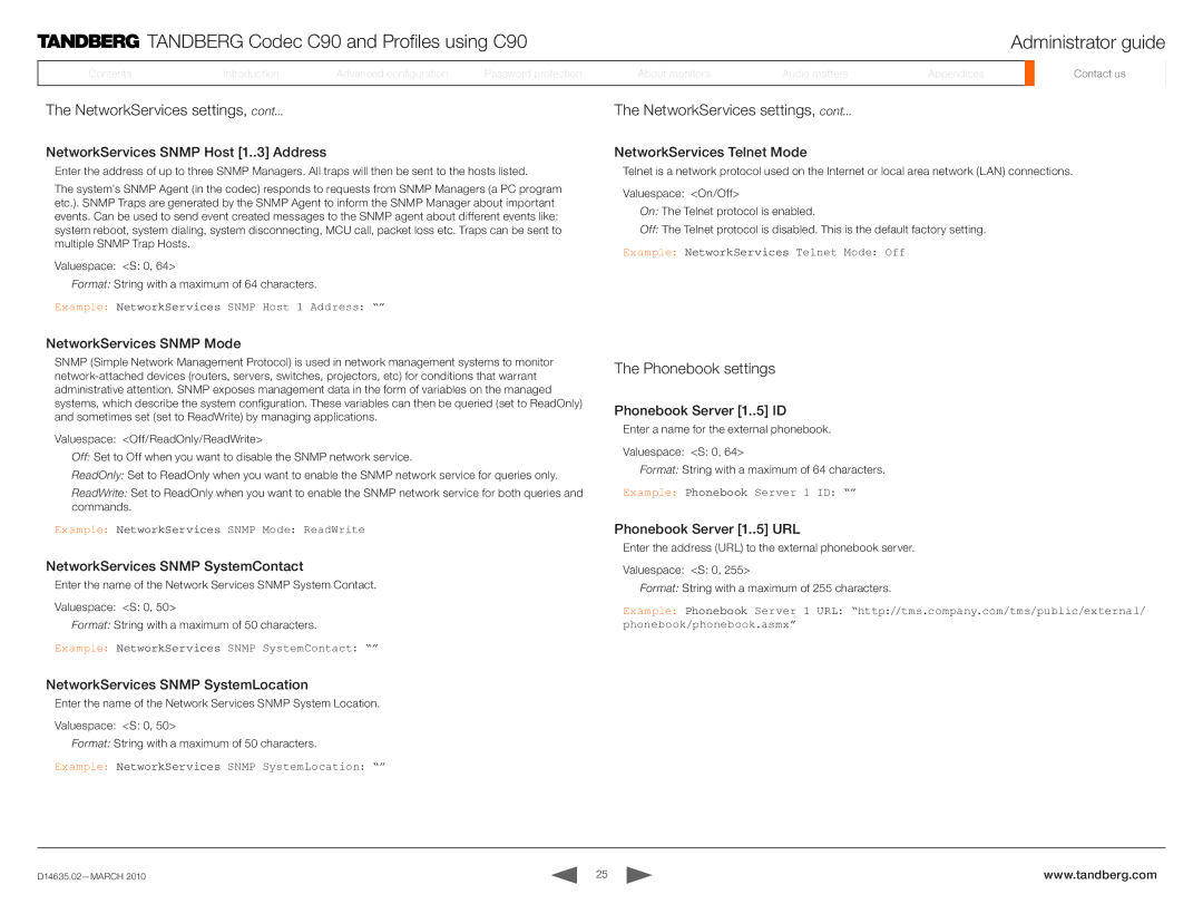 TANDBERG TC3.0 manual Phonebook settings 