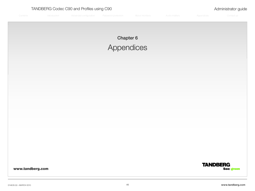 TANDBERG TC3.0 manual Appendices, Chapter 