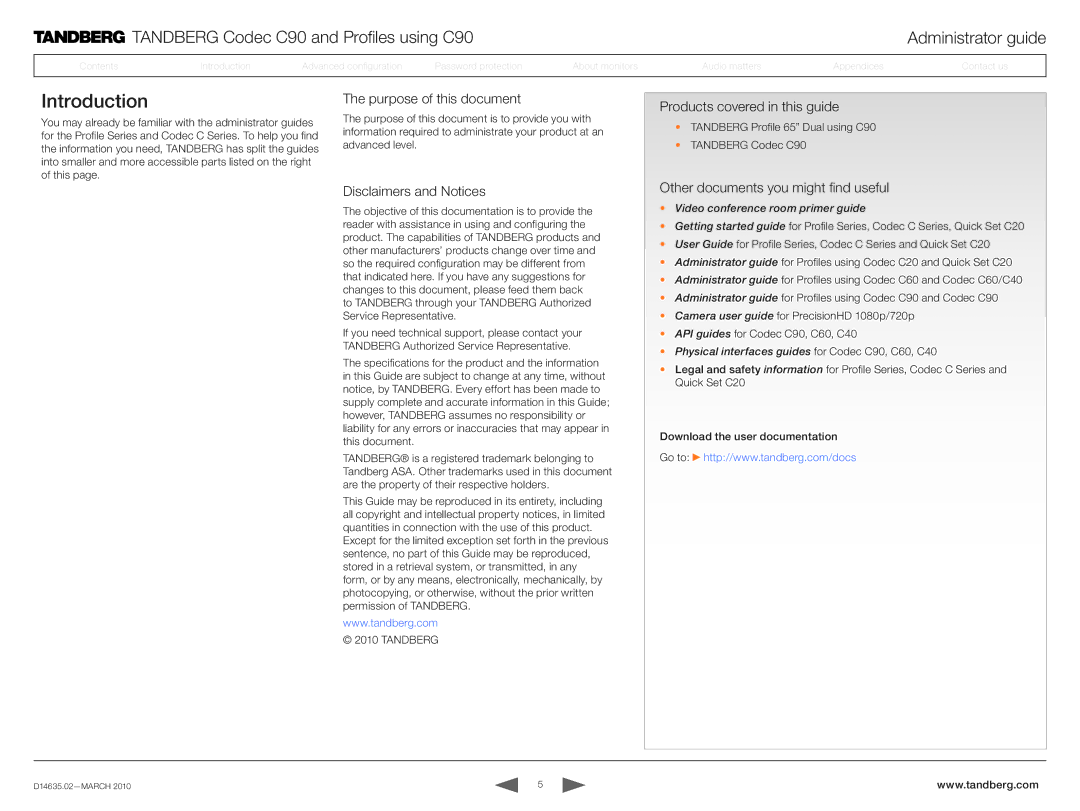 TANDBERG TC3.0 manual Introduction, Purpose of this document, Disclaimers and Notices, Products covered in this guide 