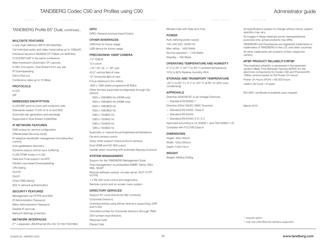 TANDBERG TC3.0 manual Protocols 