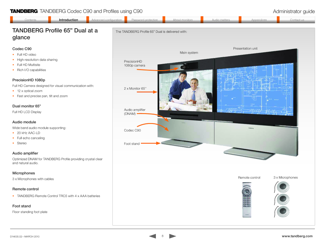 TANDBERG TC3.0 manual Tandberg Profile 65 Dual at a glance 