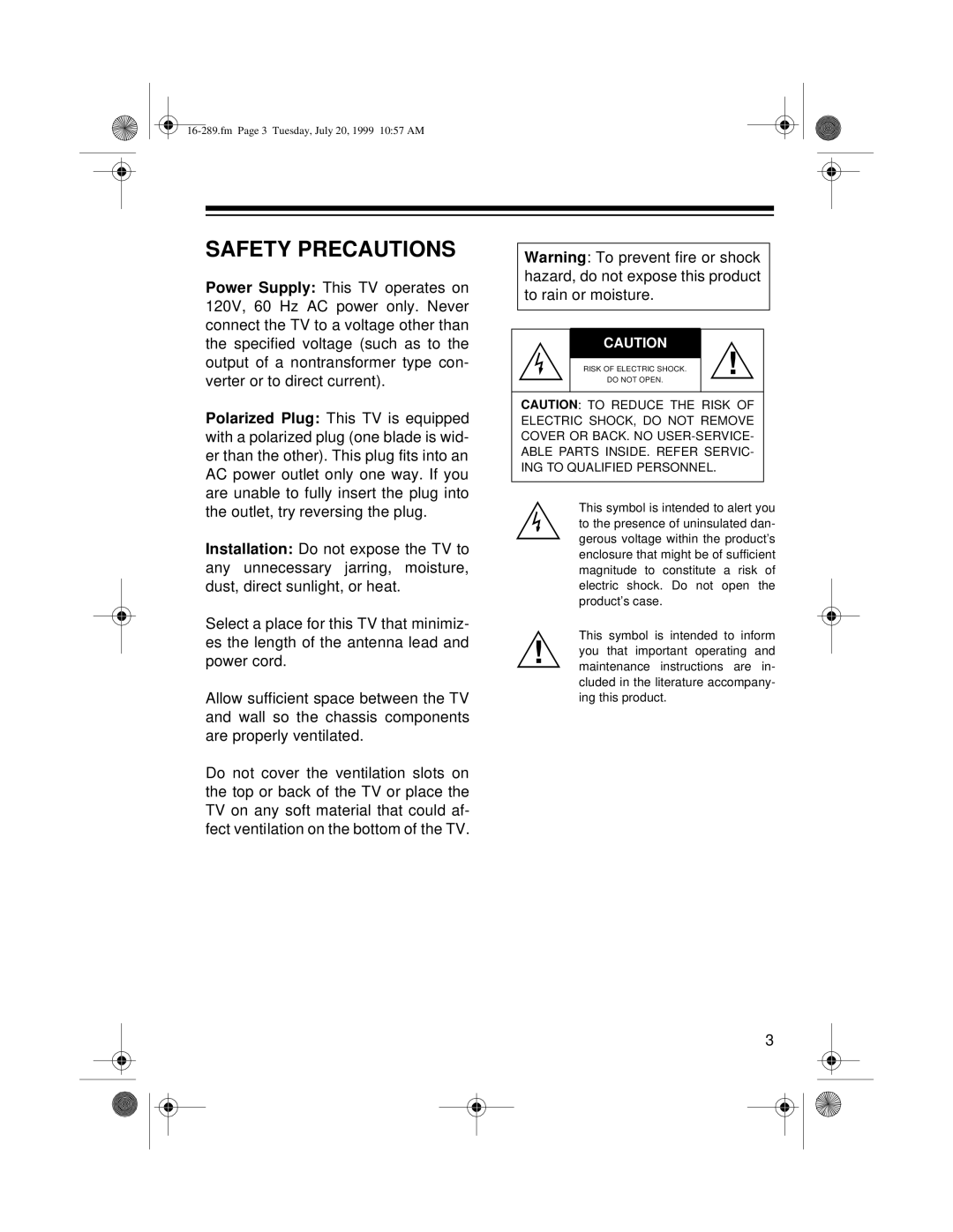 Tandy 16-289 owner manual Safety Precautions 