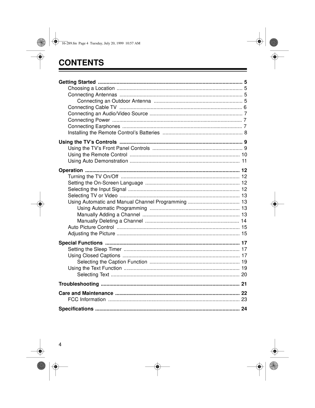 Tandy 16-289 owner manual Contents 