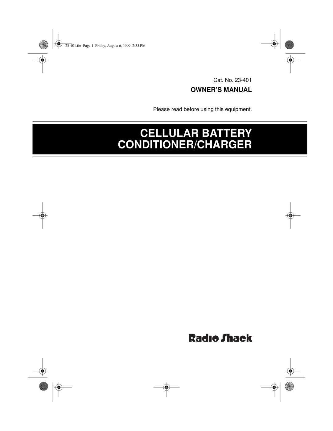 Tandy 23-401 owner manual Cellular Battery CONDITIONER/CHARGER 