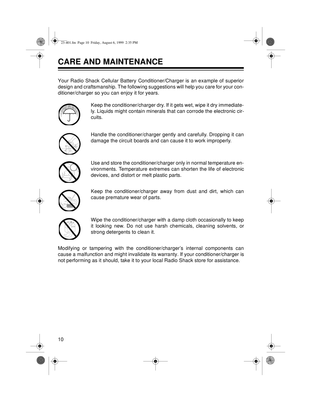 Tandy 23-401 owner manual Care and Maintenance 