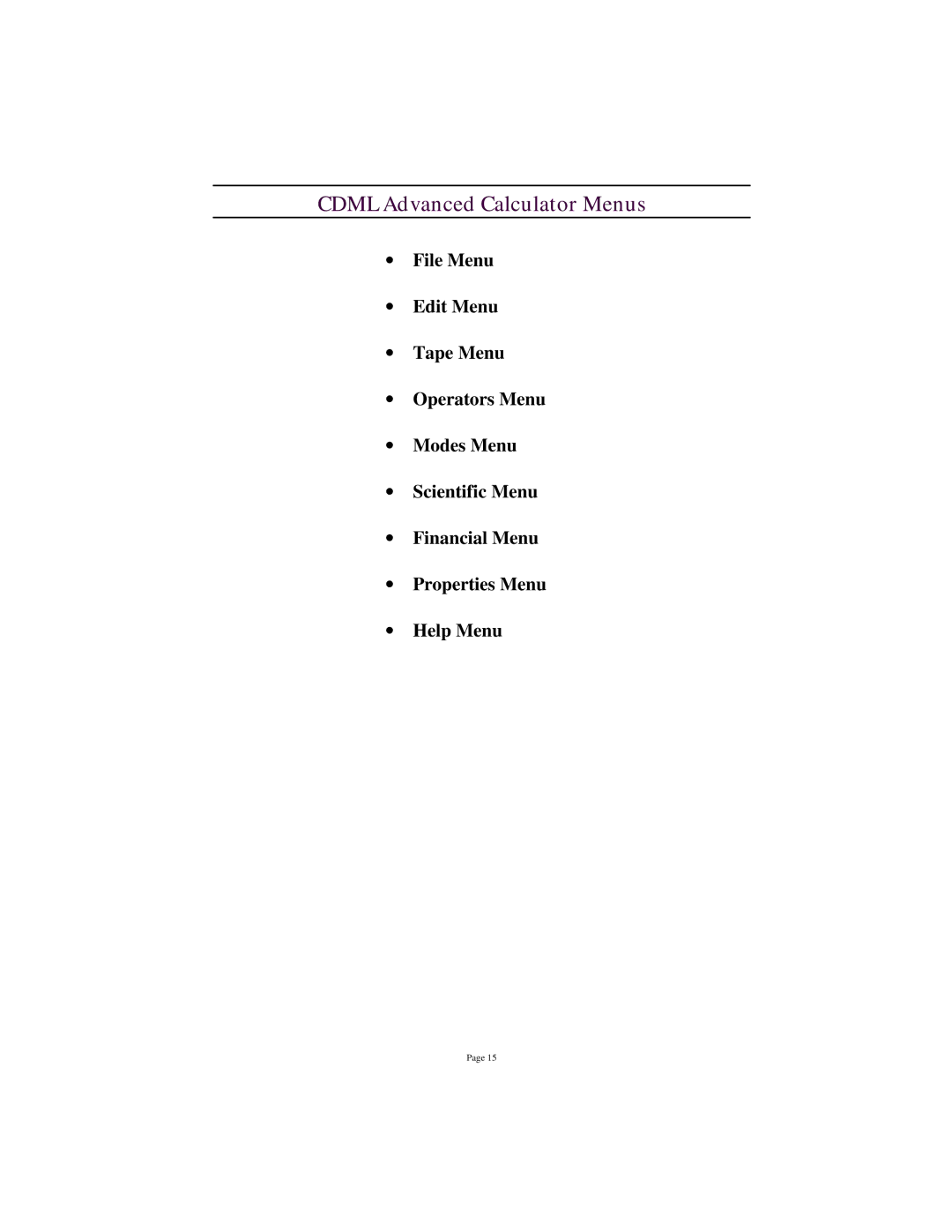 Tangent 2.2 manual Cdml Advanced Calculator Menus 